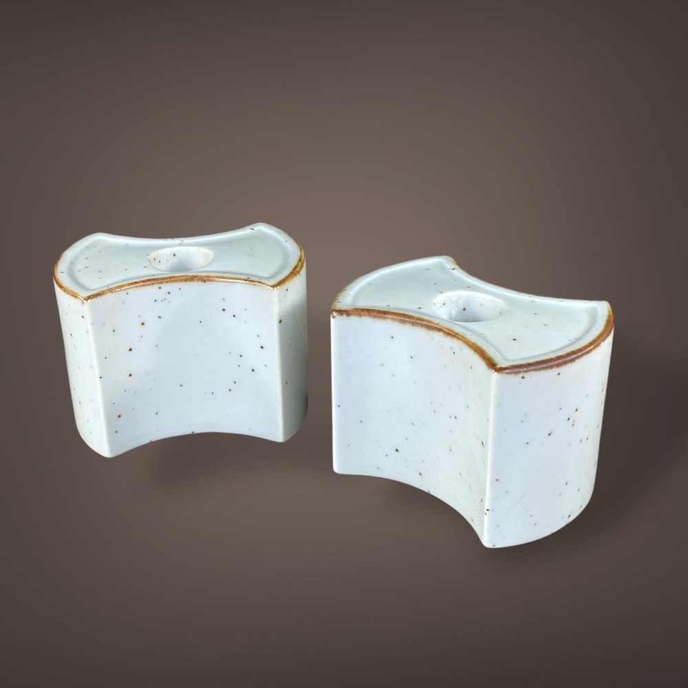 Sculptural MCM Japanese Ceramic Candle Holders Set Of 2‎ Mid Century Vintage